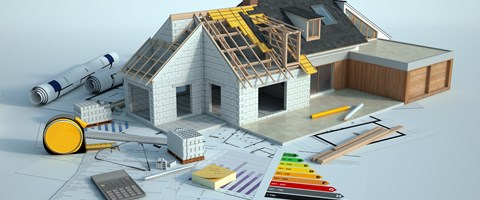 Hausmodell auf Plänen und Anträgen Hausmodell auf Plänen und Anträgen